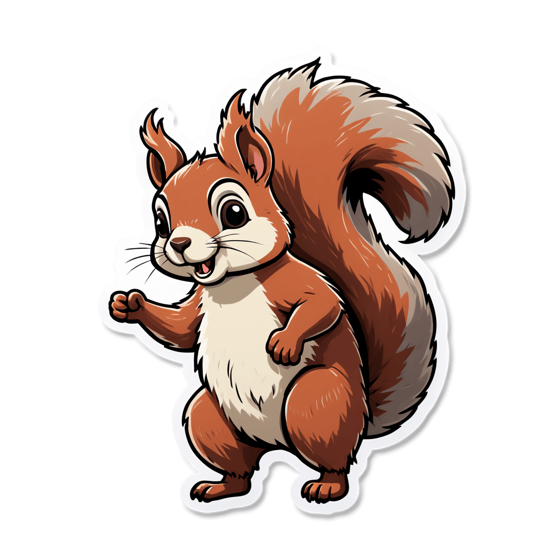 Illustration of a cheerful squirrel standing upright with a die-cut sticker outline.