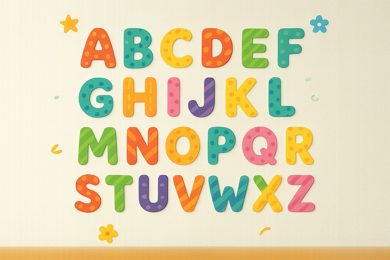 Colorful alphabet letters with decorative patterns