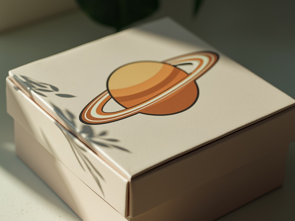 Elegant packaging box with a Saturn-themed sticker seamlessly applied.